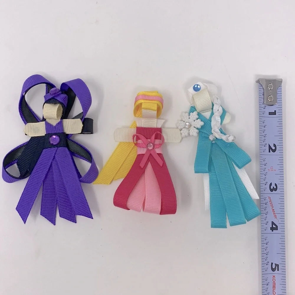 Handcrafted Ribbon art hair clip Disney characters set of 3.